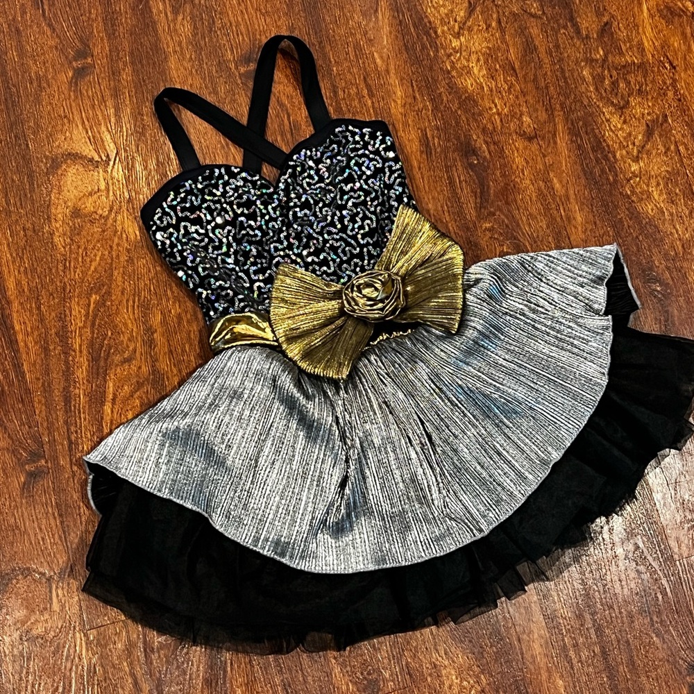 Weissman dance tutu ballet youth large black silver gold costume